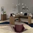 Ver imagem 2 de Kit para Escritório com Mesa em L e Balcão 2 Portas no Cor:nogal