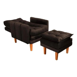 Poltrona Do Papai Reclinável Cor Marrom Grande Confortavel + Puff - 3
