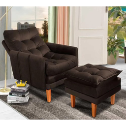 Poltrona Do Papai Reclinável Cor Marrom Grande Confortavel + Puff - 1
