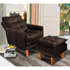 Poltrona Do Papai Reclinável Cor Marrom Grande Confortavel + Puff