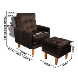 Poltrona Do Papai Reclinável Cor Marrom Grande Confortavel + Puff - 4