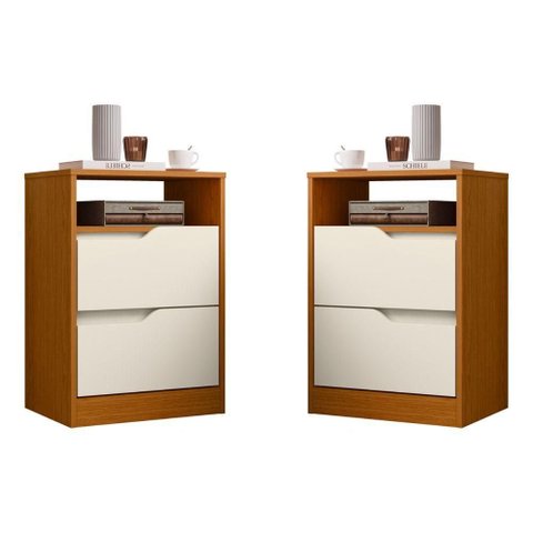Mesa de Cabeceira Vila Boreal 2 Gavetas MDP Marrom Cinamomo Off White Albatroz Móveis