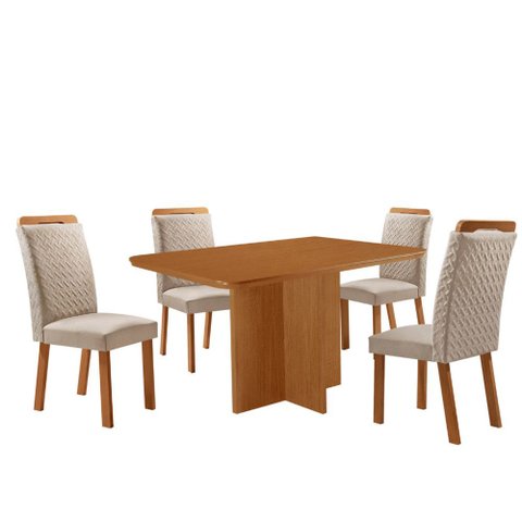 Mesa de Jantar Olimpia 120cm Tampo MDF Laminado Canto Copo com 4 Cadeiras Aline