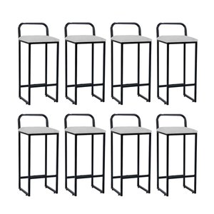 Kit 08 Banqueta Alta Luffi Com Encosto Cozinha Bar Balcão Bistrô Ferro Preto Corino Branco - Amey De