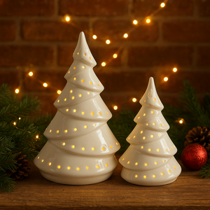 Kit 2 Árvore de Natal Porcelana Branca Led Decoração