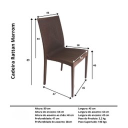 Conjunto 4 Cadeiras Rattan Polipropileno Aconchegante e Leve:marrom - 4
