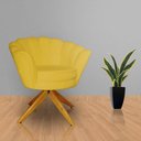 Ver imagem 3 de Kit 2 Poltronas Estofada Com Base Giratória de Madeira Pétala Veludo Mostarda - LM DECOR