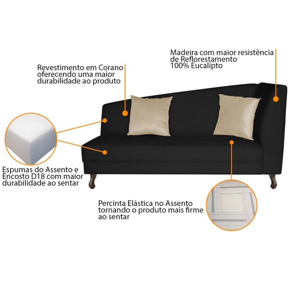Recamier Heitor 140cm com Almofada Lado Esquerdo Sintético Preto/bege - 4