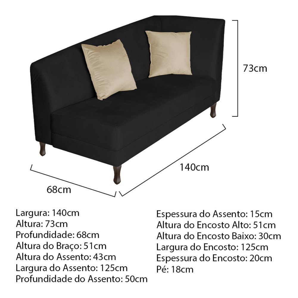 Recamier Heitor 140cm com Almofada Lado Esquerdo Sintético Preto/bege - 3
