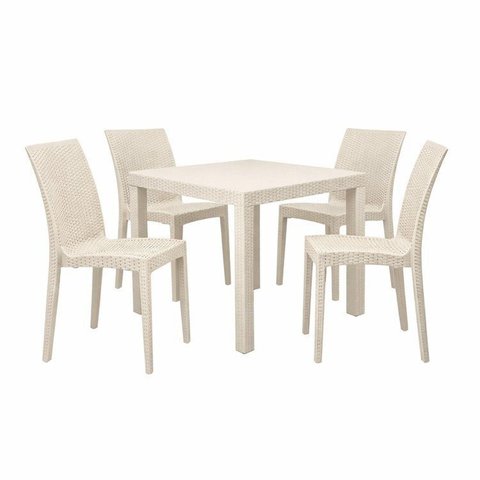 Kit com 4 Cadeiras e 1 Mesa Ibiza em Polipropileno com Tramas e Proteção UV Bege/Fendi