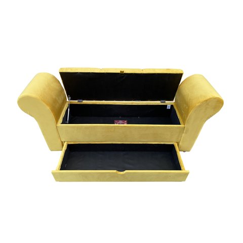 RECAMIER PUFF BAÚ SAPATEIRA COM BRAÇOS E GAVETA 1,58 CM PARA CAMA QUEEN SIZE - AMARELO