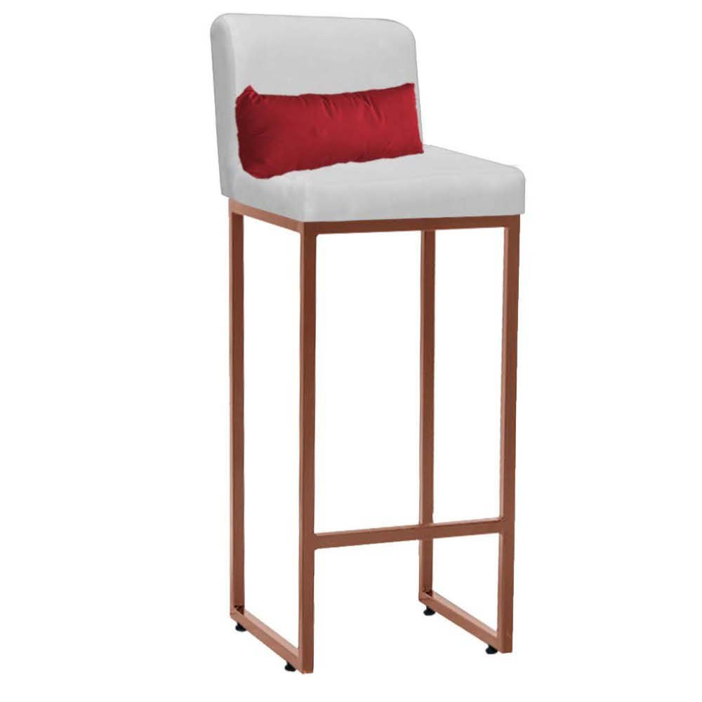Kit Mesa Bistrô Flork e 4 Banqueta Lucca Tampo Preto Ferro Bronze Corino Branco e Almofada Vermelho  - 3
