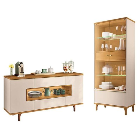 Cristaleira Lumina Off White Cinamomo com Buffet Murano Off White Cinamomo - Hb Móveis