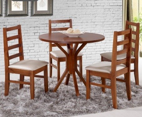 Conjunto Mesa com 4 Cadeiras Tampo Madeira Amendoa - NR Moveis - 1