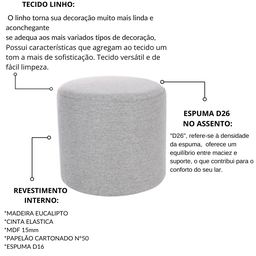 Puff Decorativo Redondo para Quarto Linho Perse - 3