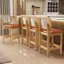 Ver imagem 2 de Kit 5 Banquetas Baixa Bar Cozinha Sala de Jantar Betta L02 Mel Tela Couríssimo Camel - Lyam Decor