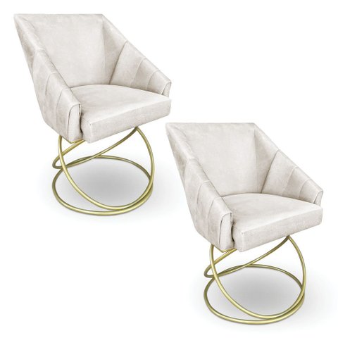 Kit 2 Poltronas Luxo Alana Suede Base de Ferro Dourado - Pallazio