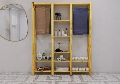 Conjunto Closet De Madeira Aberto E Cabideiro Triplo Para Quintal Com Suporte - 4