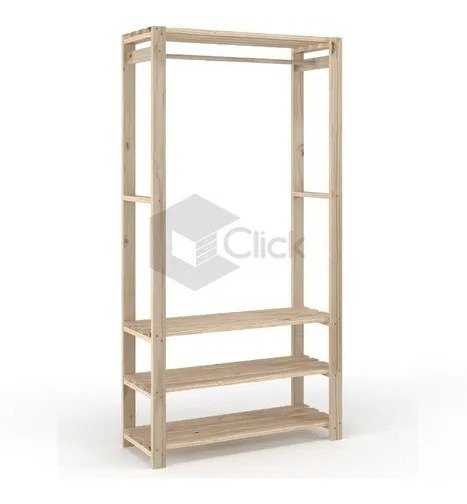 Conjunto Closet De Madeira Aberto E Cabideiro Triplo Para Quintal Com Suporte - 5