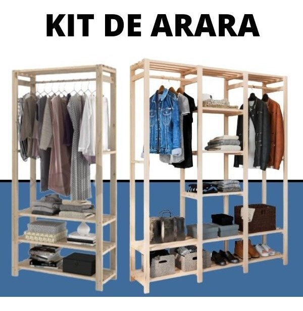 Conjunto Closet De Madeira Aberto E Cabideiro Triplo Para Quintal Com Suporte - 1