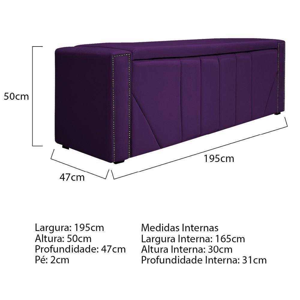 Cabeceira E Baú King 195Cm p/Cama Box - Adj Decor Roxo - 4