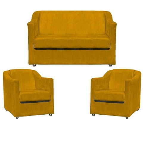 Kit Namoradeira Decorativa + 2 Poltronas para Sala Manicure Recepção Consultório Mila Suede