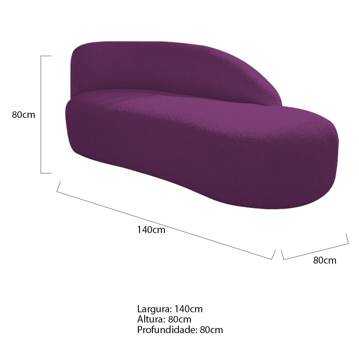 Kit Divã Luna 140cm Lado Direito e 01 Poltrona Base de Ferro Dourado Suede Doce Sonho Móveis Roxo - 3