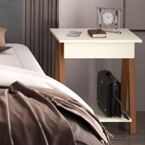 Mesa de Cabeceira Nexa 1 Gaveta com Gaveta Off White
