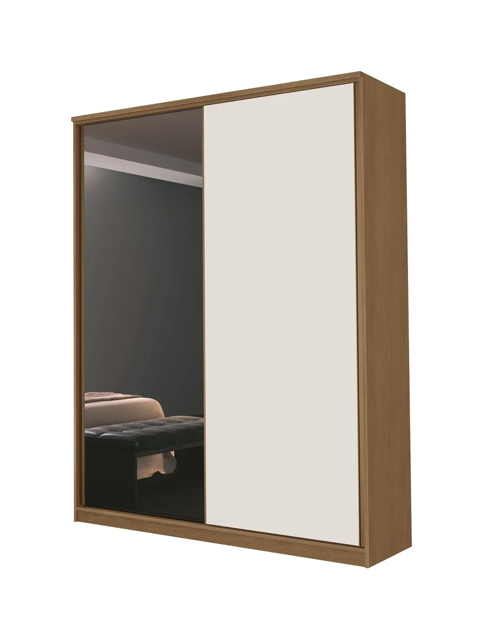 Ver mais imagens de Guarda Roupa Modulado de Canto 5 Portas com Espelho 3 Peças Decor Marrom/Freijo/Off White