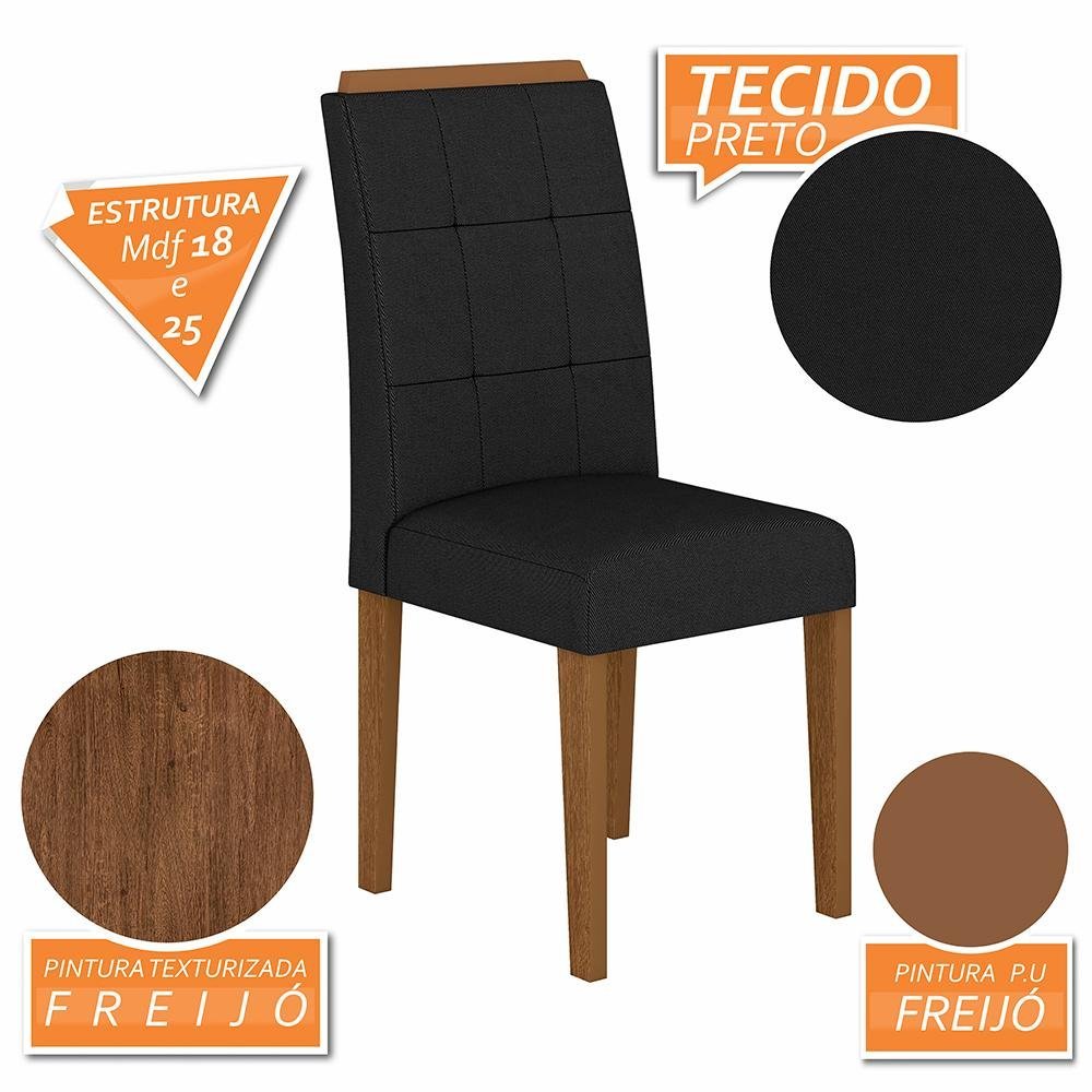 Mesa 1,36 com 4 Cadeiras Venice Freijó/off Premium/preto - Móveis Arapongas - 5