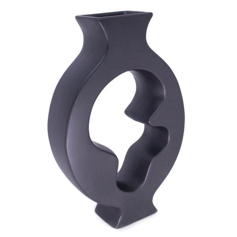 Vaso Decorativo Cerâmica Vazado para Centro Mesa Preto 29 Cm F04 - D'Rossi