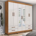Ver imagem 1 de Guarda-roupa Casal Mondo 6 Portas 4 Gavetas com Pés e Espelho Cinamomo/off White - Pnr Móveis