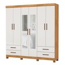 Ver imagem 3 de Guarda-roupa Casal Mondo 6 Portas 4 Gavetas com Pés e Espelho Cinamomo/off White - Pnr Móveis