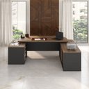 Ver imagem 6 de Mesa para Escritório Diretor Grande 2 Portas 4 Gavetas Nogal/preto