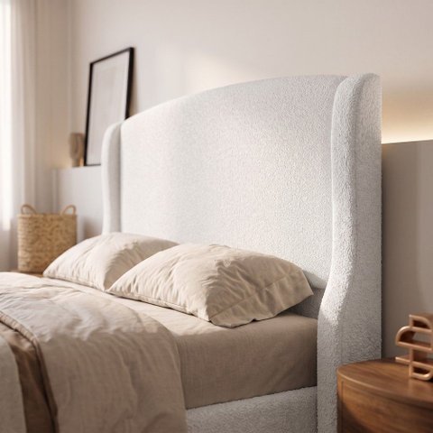 Cabeceira para Cama Box Casal Padrão Shae 140cm Estofada com Frame Bouclê Branco - Desk Design