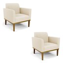 Ver imagem 1 de Kit 2 Poltronas Base de Madeira Fixa Castanho Marisa Linho D03 - D'Rossi A19 Bege