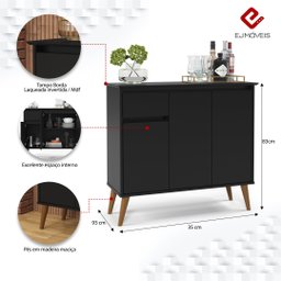 Aparador Buffet Veneza 3 Portas 1 Gaveta Pés Retro -EJ:Black - 3