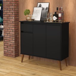 Aparador Buffet Veneza 3 Portas 1 Gaveta Pés Retro -EJ:Black - 2