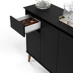 Aparador Buffet Veneza 3 Portas 1 Gaveta Pés Retro -EJ:Black - 5