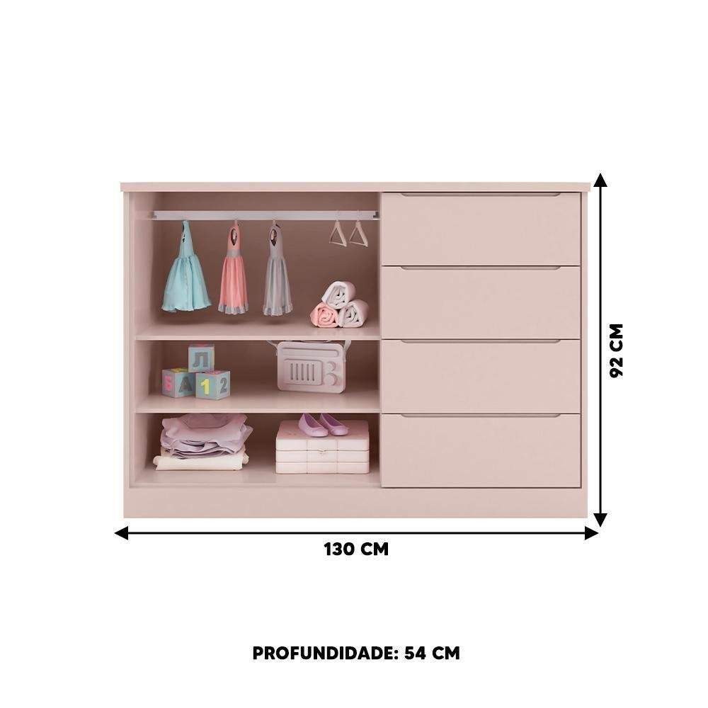 Jogo de Quarto Infantil Pietra com Guarda Roupa e Cômoda Rosê - Pr Baby Rosê - 2