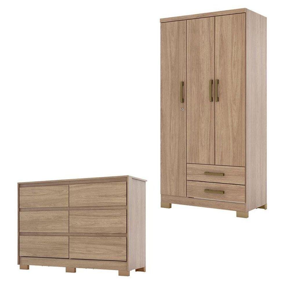 Cômoda Ravenna e Guarda Roupa Solteiro Açaí Jequitibá Brilho - Henn - 1
