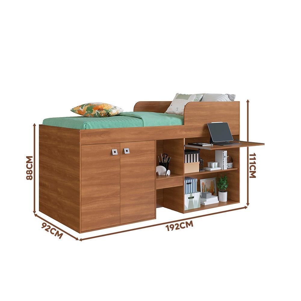 Cama Alta com Armário 2 Portas e Colchão Solteiro Nogal Mazon Shop Jm - 4
