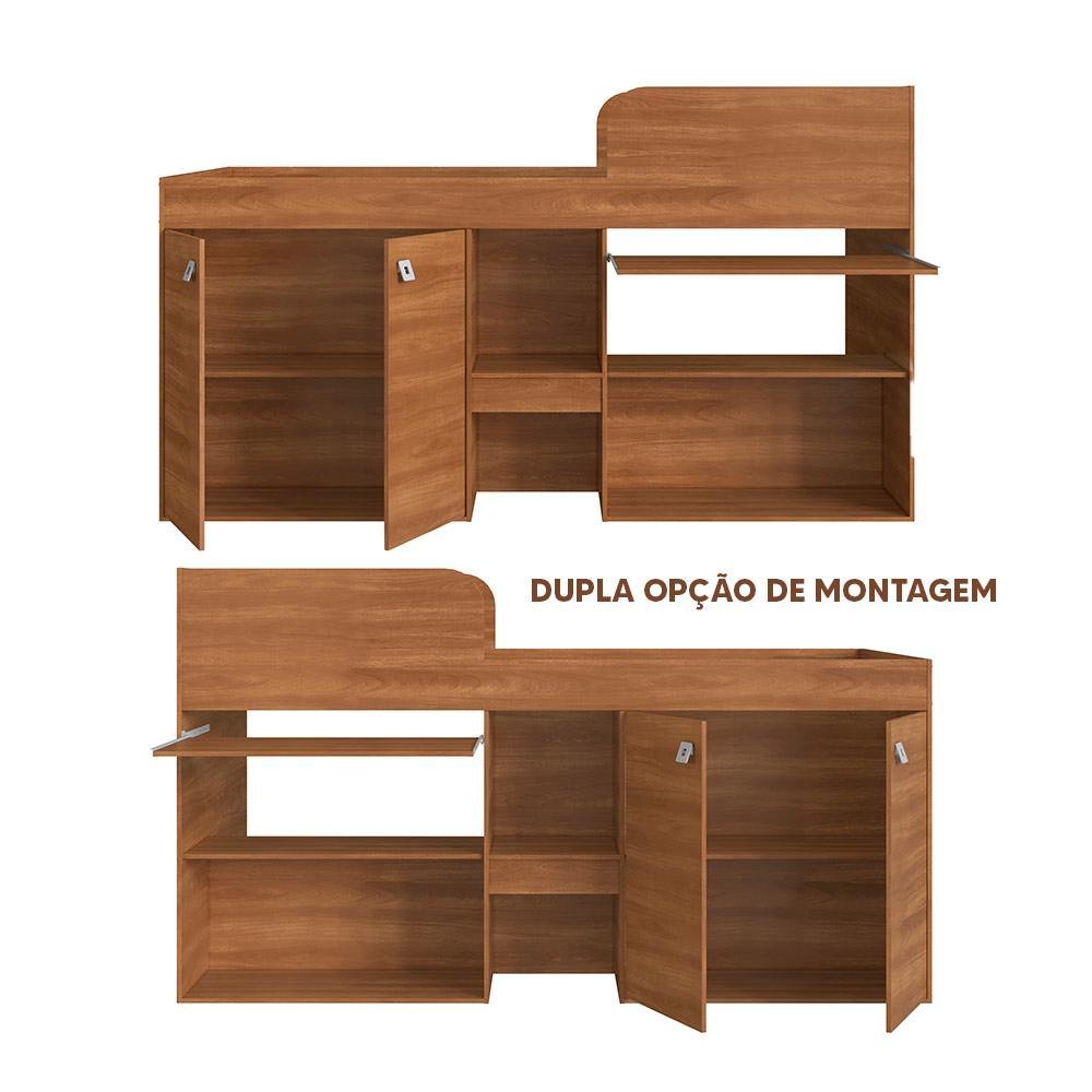 Cama Alta com Armário 2 Portas e Colchão Solteiro Nogal Mazon Shop Jm - 3