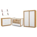 Ver imagem 1 de Dormitório Tutto New 2 Portas, Cômoda 1 Porta, Berço Branco Soft/Freijó e Prateleiras - Matic Móveis