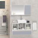 Ver imagem 1 de Conjunto Gabinete Banheiro VENUS 80cm Branco / Cinza - Gabinete + Cuba + Espelheira + Tampo Vidro