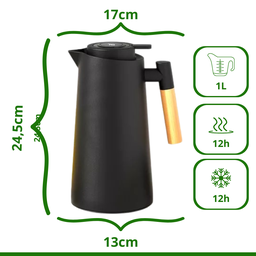 Garrafa Térmica Preta com Termômetro Indicador de Temperatura Tampa Digital Touch Snel 1l - 5