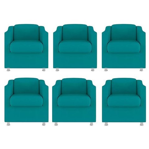 Kit 6 Poltronas Bia Decorativa Reforçada Recepção Clinica Salão Sala de Estar Suede:azul Tifany