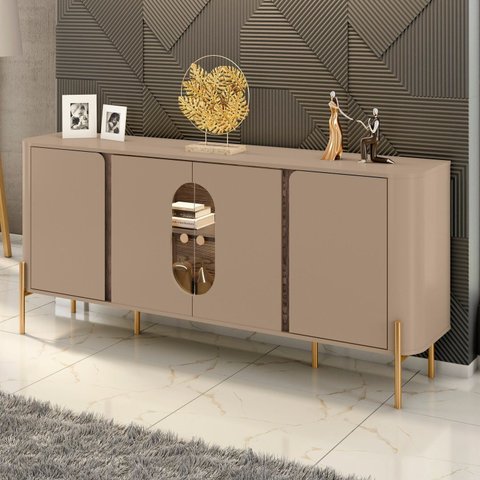 Aparador Buffet 4 Portas em MDP e MDF Tambaú Marrom/Fendi/Carvalho