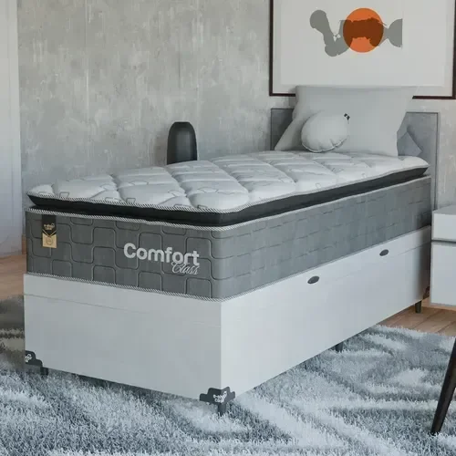 Ver imagem 7 de Cama Box Baú Solteiro + Colchão Comfort Class Pillow Top Cinza/suede Branco