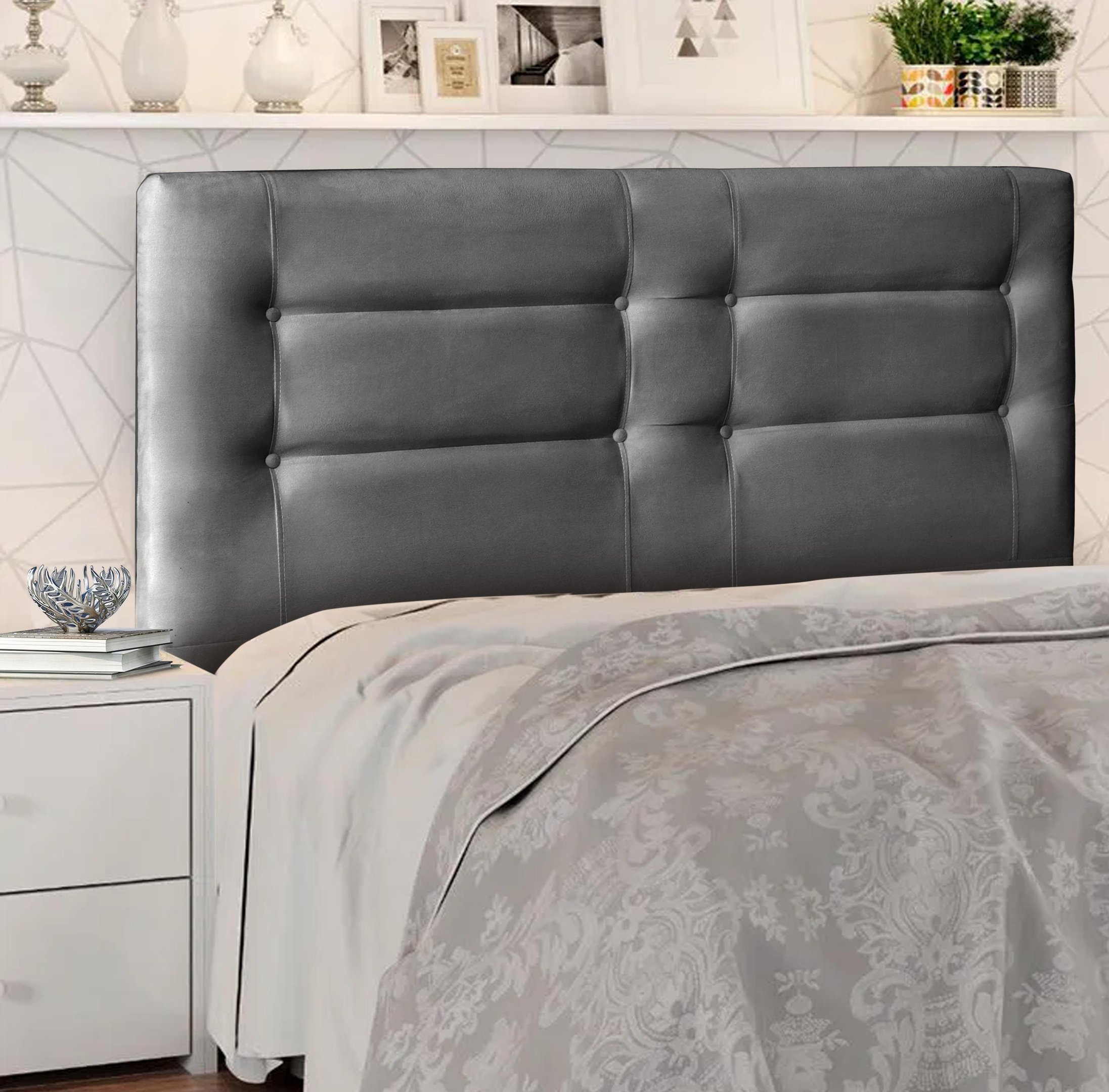 Cabeceira De Cama Box Isa Casal 140cm X 106cm Suede Cinza Mz Decor - 2